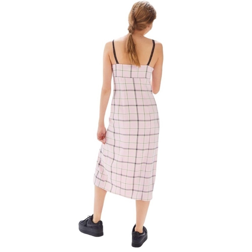 Urban Outfitters Cher Pink Plaid Satin Midi Dress - Picture 2 of 16